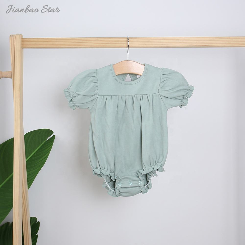 Factory New Arrivals Ruffle 100% Cotton Comfortable Custom Color Buttons Short Sleeves Summer Style Unisex Baby Romper