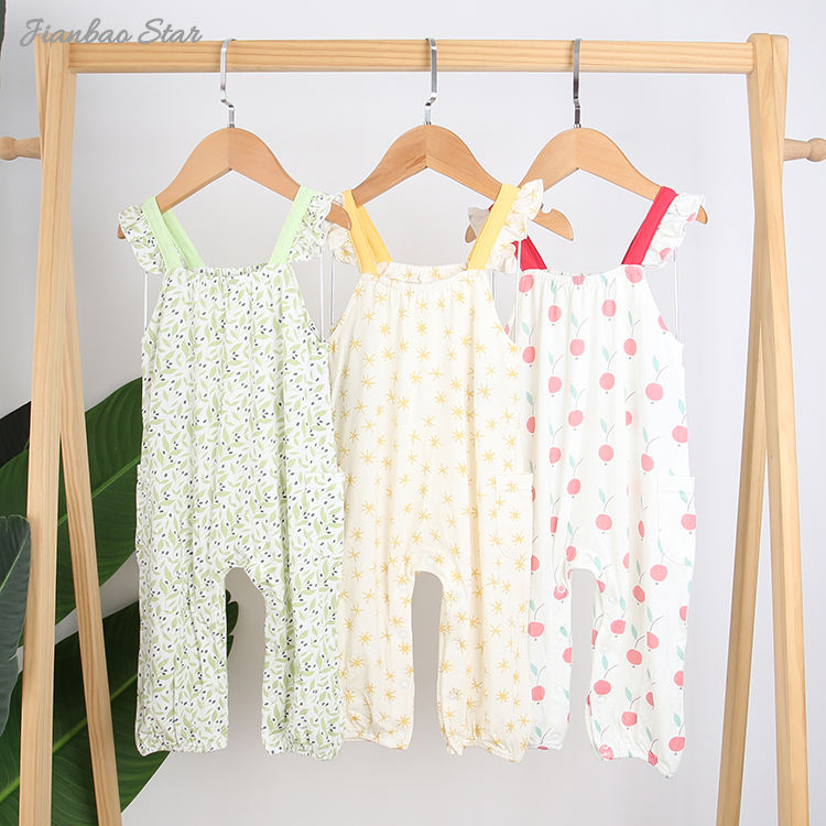 New Design 100% Cotton Knitted Comfortable Summer Style Suspender With Pocket Sleeveless Buttons Unisex Baby Romper