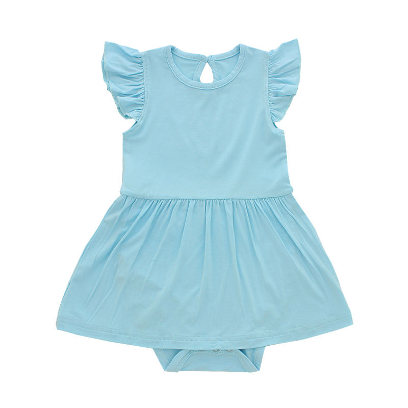 Factory Direct Custom Baby Girls Ruffle Dress Solid Color Soft Texture Summer Stylish Lovely Boutique Wholesale Baby Romper Set
