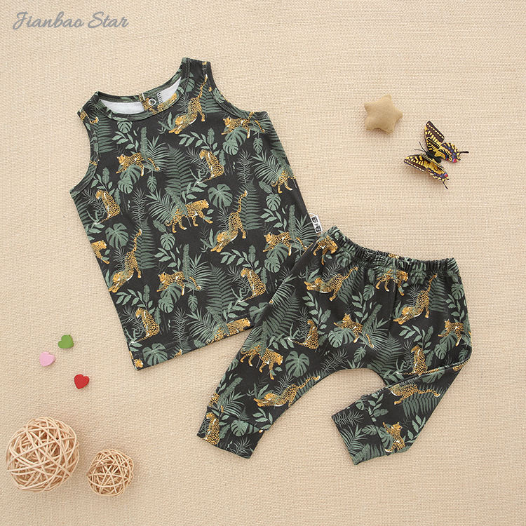 New Pattern Design of Summer Sleeveless Bamboo Baby Clothing Set With Tops and long Pants OEM 2PCS Unisex Outfits
