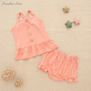 Customized Print Designs 2pcs Summer Lovely Baby Girls Shoulder Strap Tops and ruffle shorts Baby Sets Baby Clothes