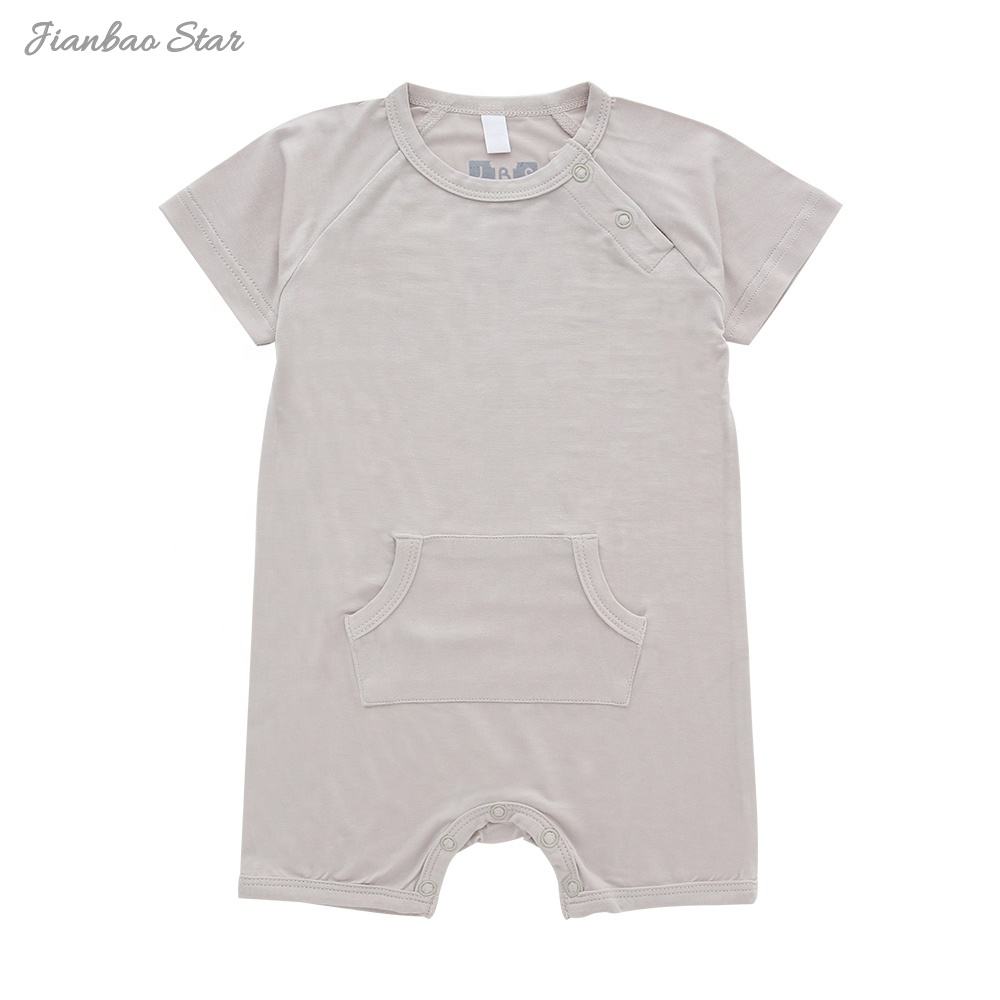 Wholesale Summer Style Jumpsuit With Short Sleeve & Snap Button Plain Color Bamboo Baby Romper Set