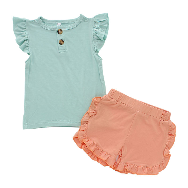 Summer Ruffle Sleeveless Shirt And Ruffle Shorts 2 Pieces Baby Clothing Set Baby Toddler Girls Outfits Clothing