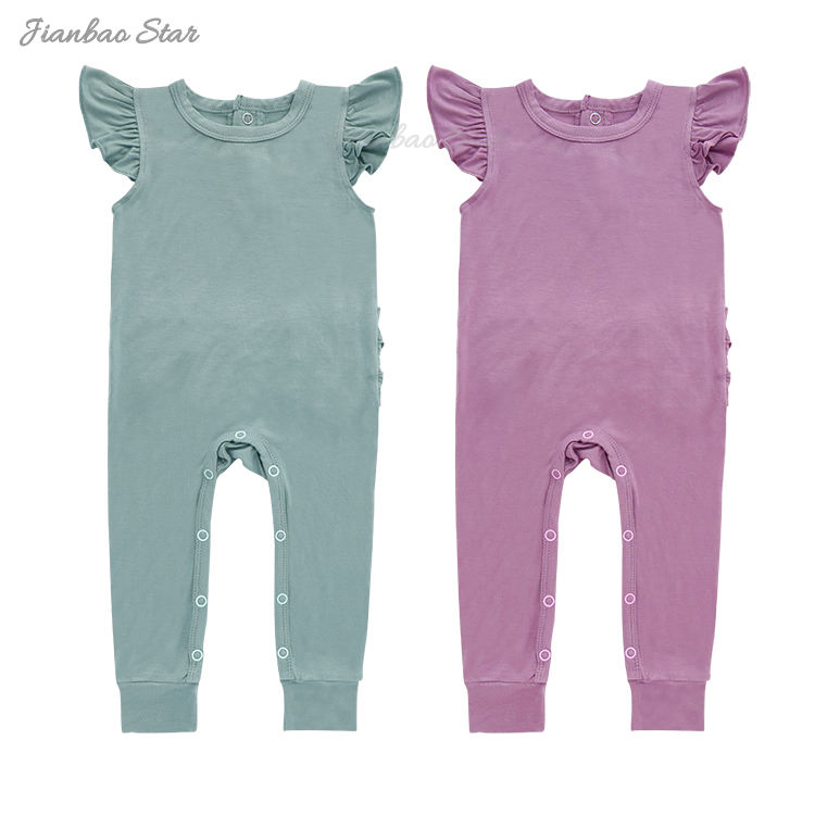 New Design High Quality Custom Color 100% Cotton Button Sleeveless Ruffle Baby Romper New Born Baby Clothing