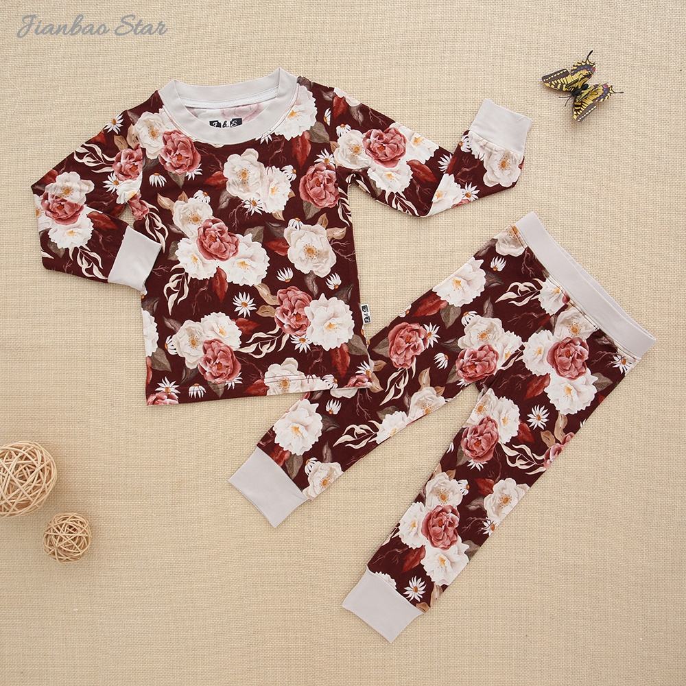 Custom Printed Designs Bamboo/Cotton Baby Pajamas Suits Set Kids Clothing Factory Eco Friendly 2 Pcs Long Sleeve Casual Baby Set