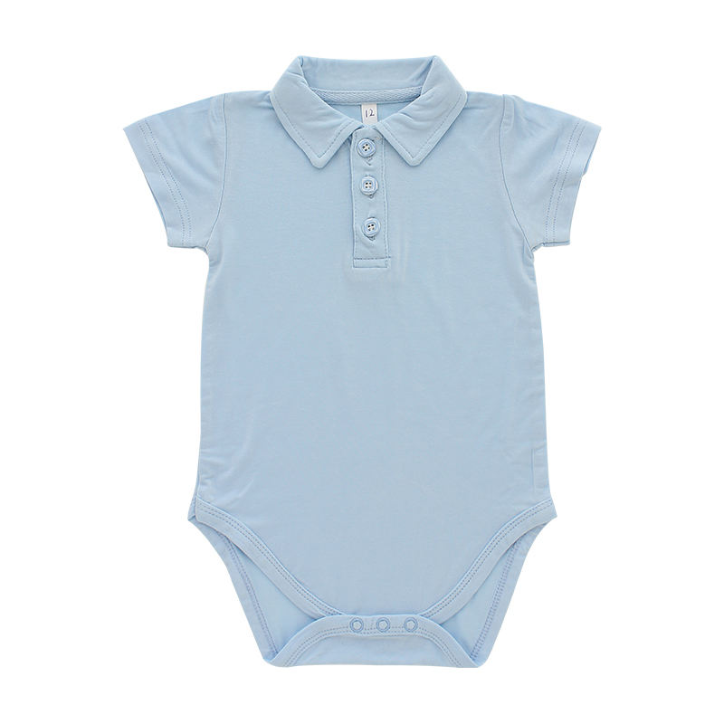 Popular Bamboo Knitted Unisex Baby Rompers Short Sleeve Summer Turn-down Collar With Opening Button Design Baby Jumpsuit
