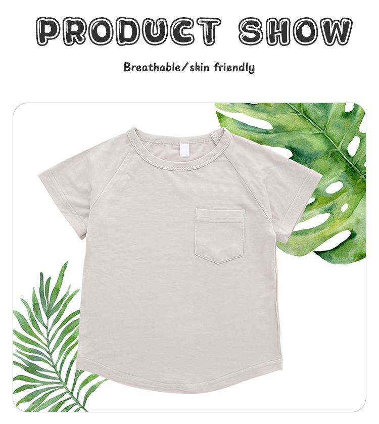 Wholesale Newborn Baby 0-2Years Summer Tops Solid Color With A Little Pocket Design Boy's And Girl's Kids T-shirt